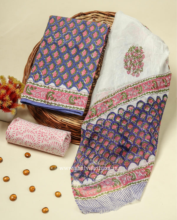 Shop buti print cotton suits with chiffon dupatta (RCHF34)