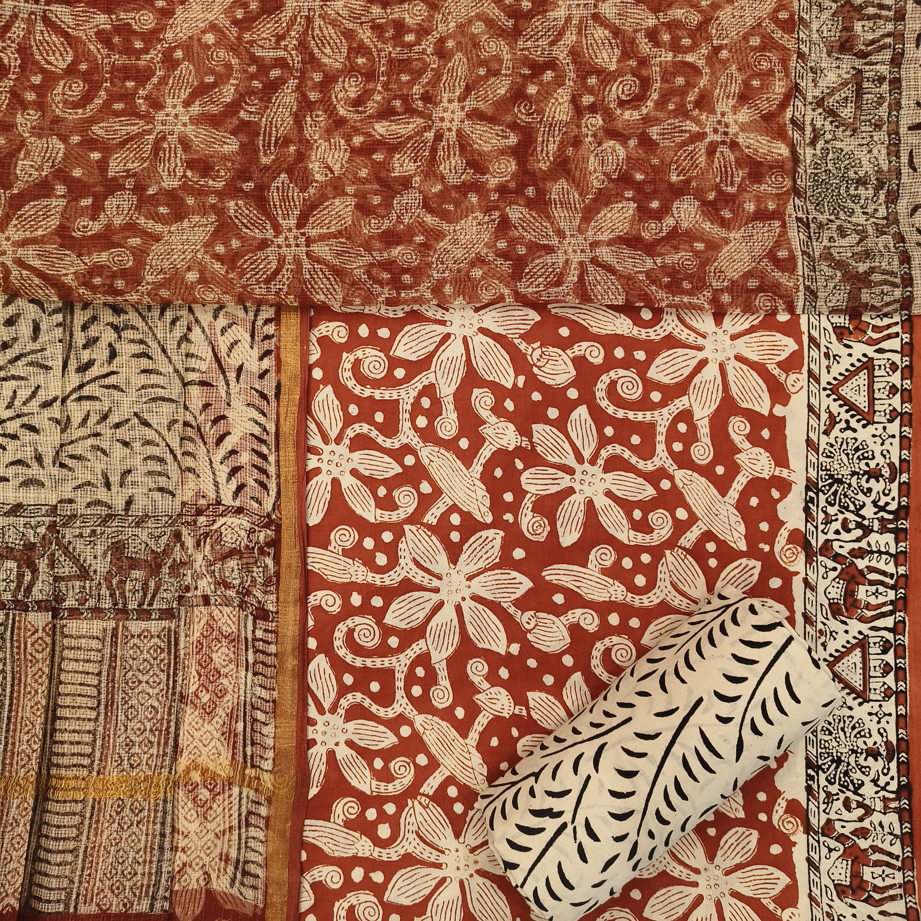 Shop unstitched cotton suit set with kota dupatta