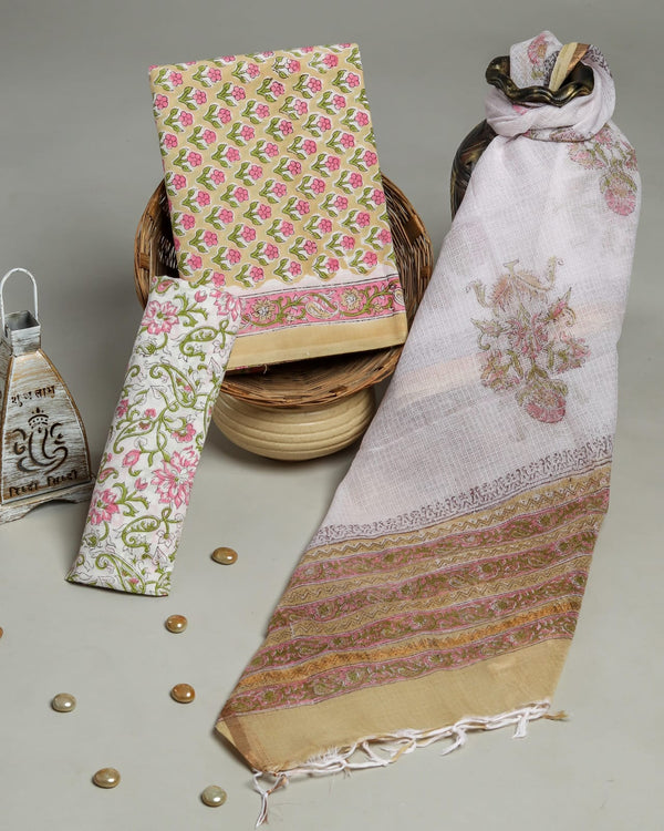 Shop hand block print cotton suits with kota dupatta (RKD06)