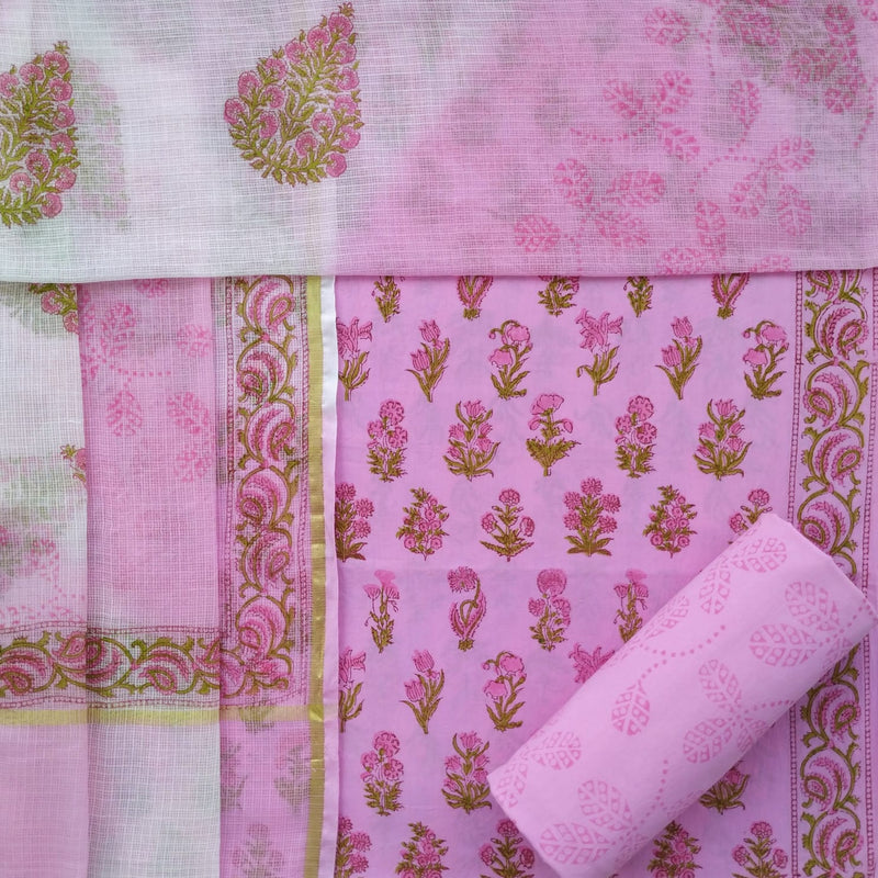 Shop block printed cotton suits with kota dupatta in jaipur (RKD100)