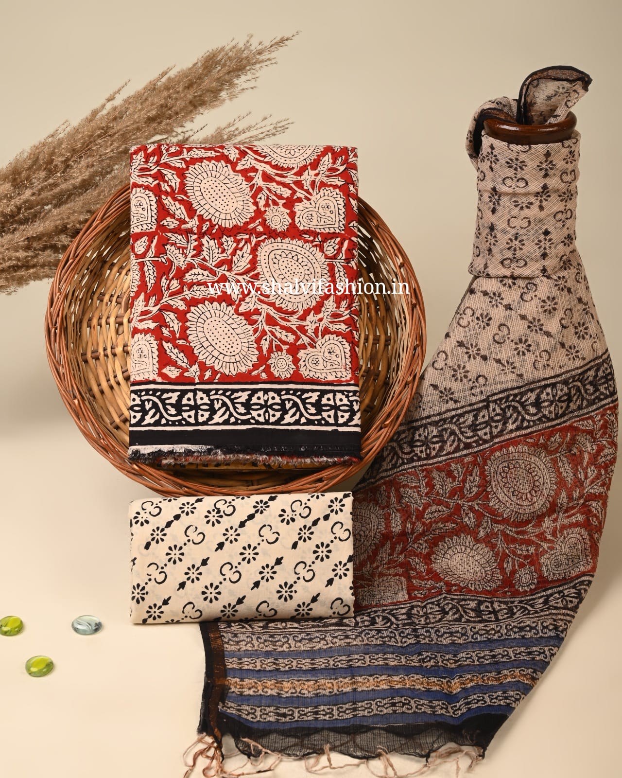 Shop unstitched block printed cotton suits with kota dupatta (RKD111)