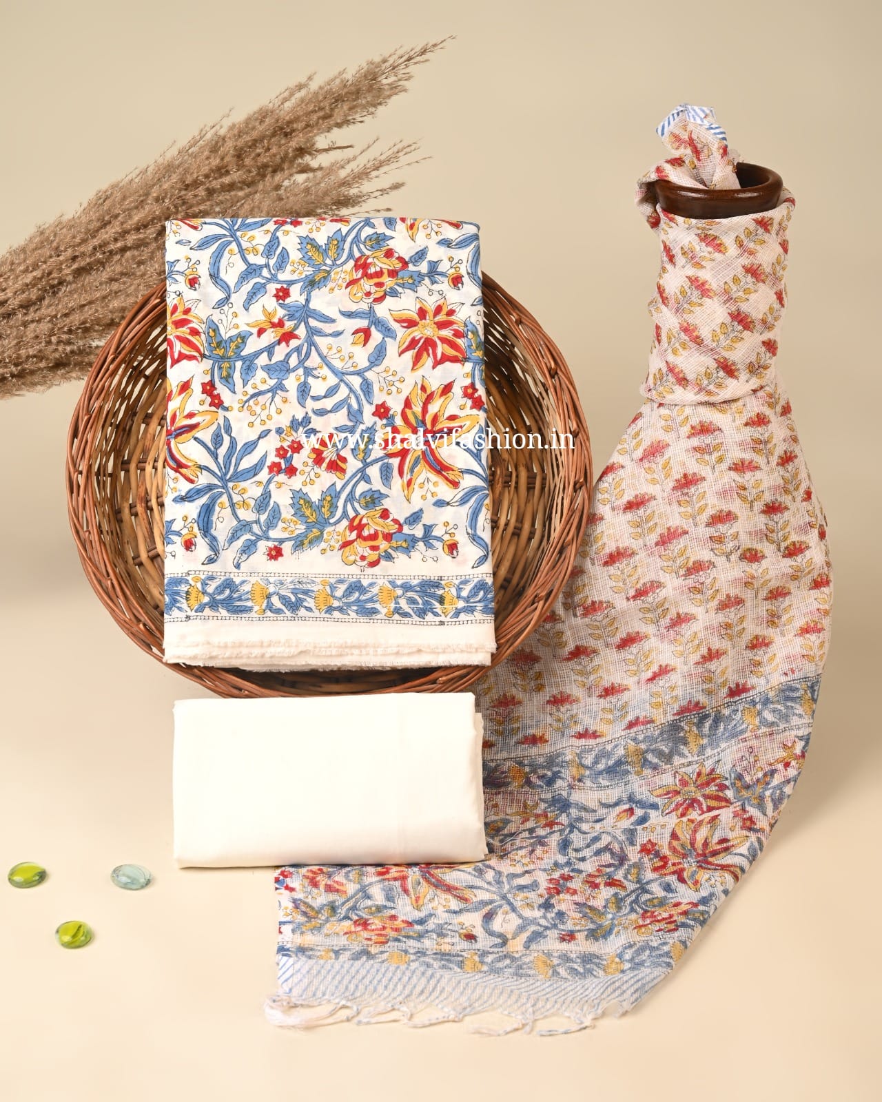 Shop block printed cotton suits with kota dupatta in jaipur (RKD112)