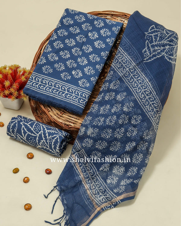 Shop block print cotton suits with doria dupatta (RKD144)