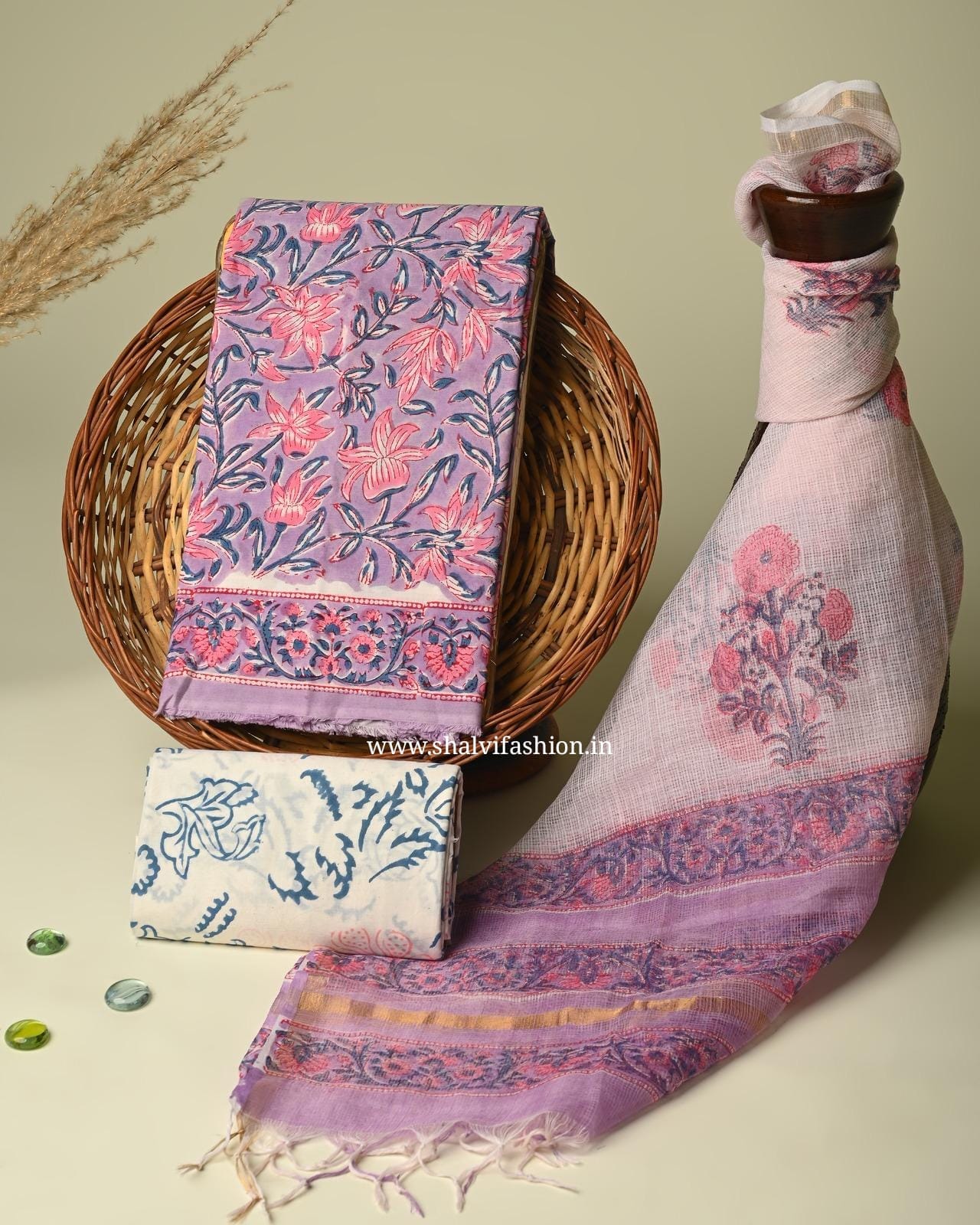 Shop sanganeri print cotton suits with kota dupatta online (RKD162)