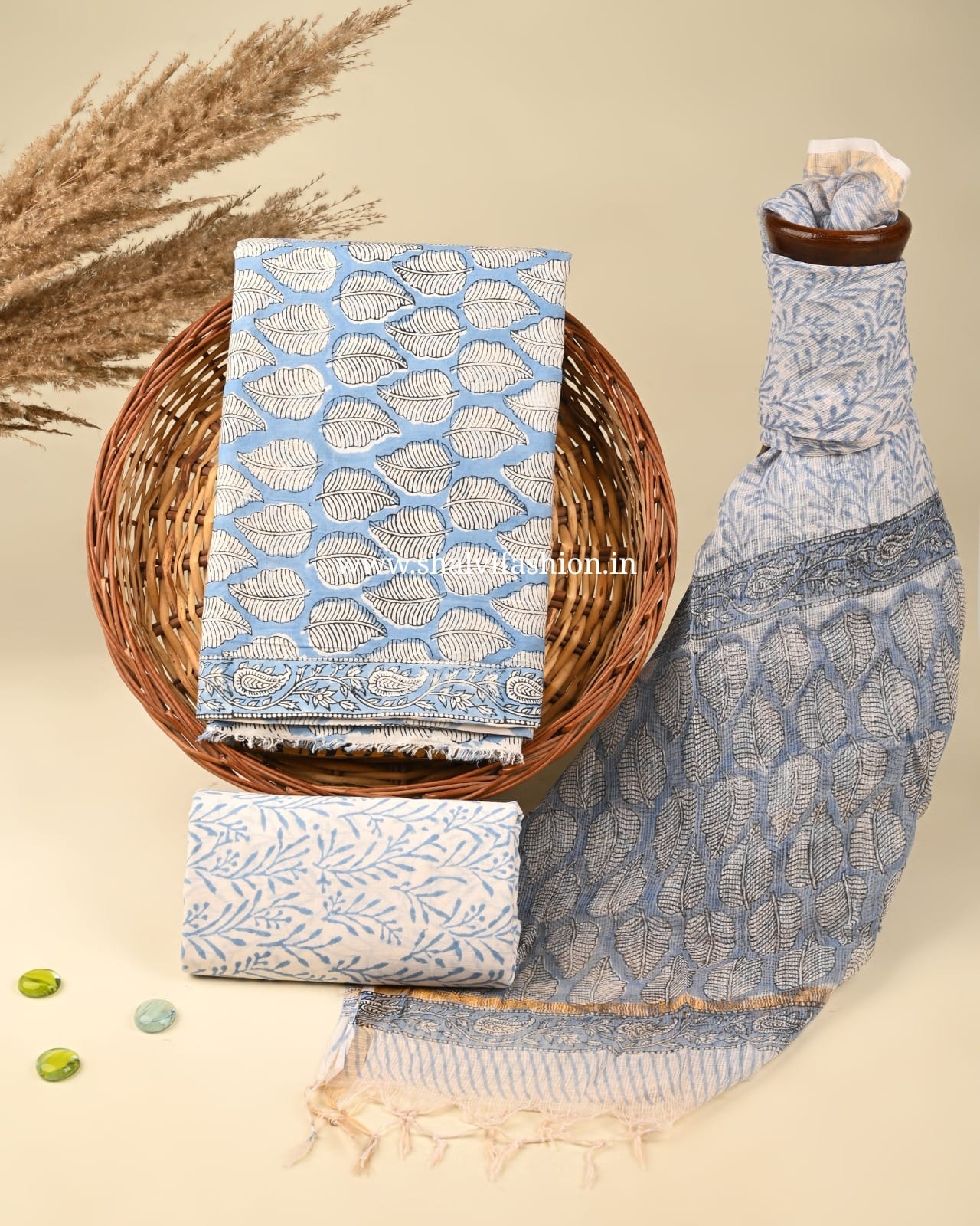 Elegant Hand Block Print Cotton Suit Set (RKD167)