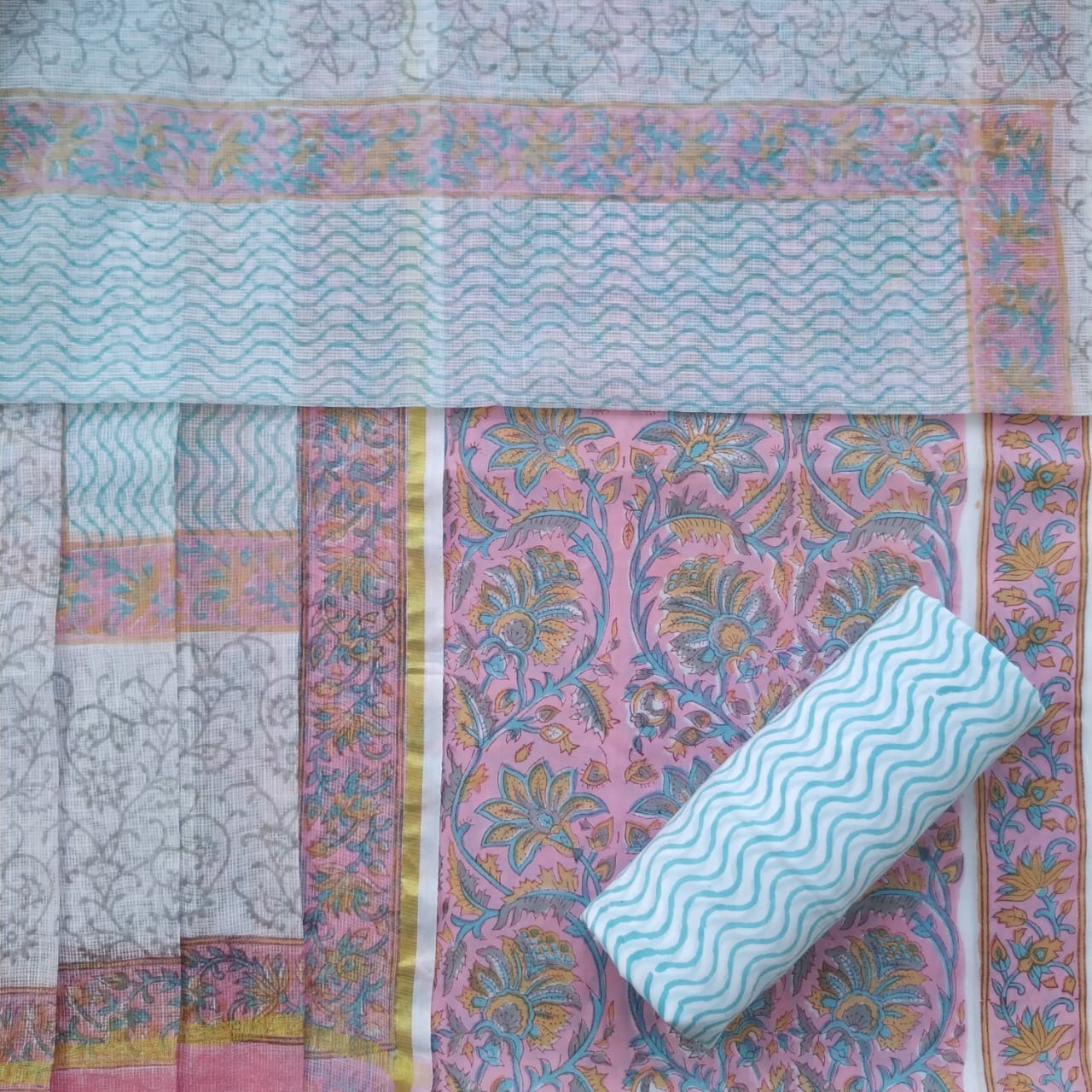 Shop traditional block print cotton suits with kota dupatta (RKD35)
