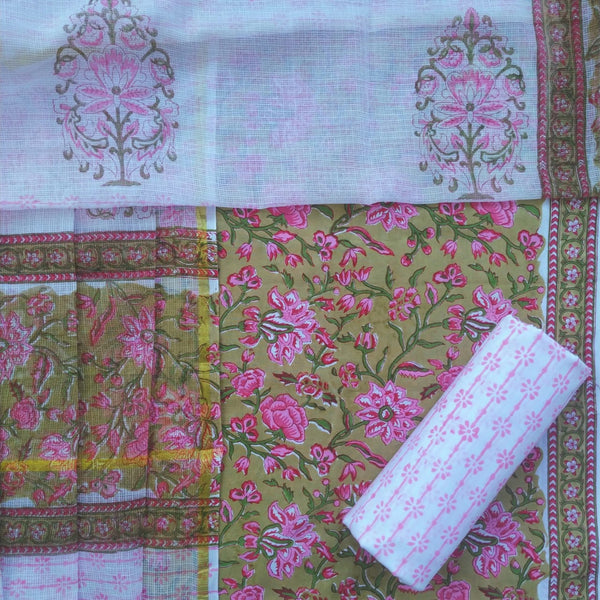 Shop unstitched block print cotton suits with doria dupatta (RKD36)