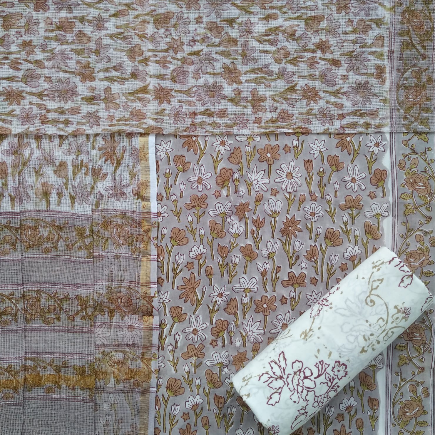 Shop hand block print cotton suits with kota dupatta (RKD41)