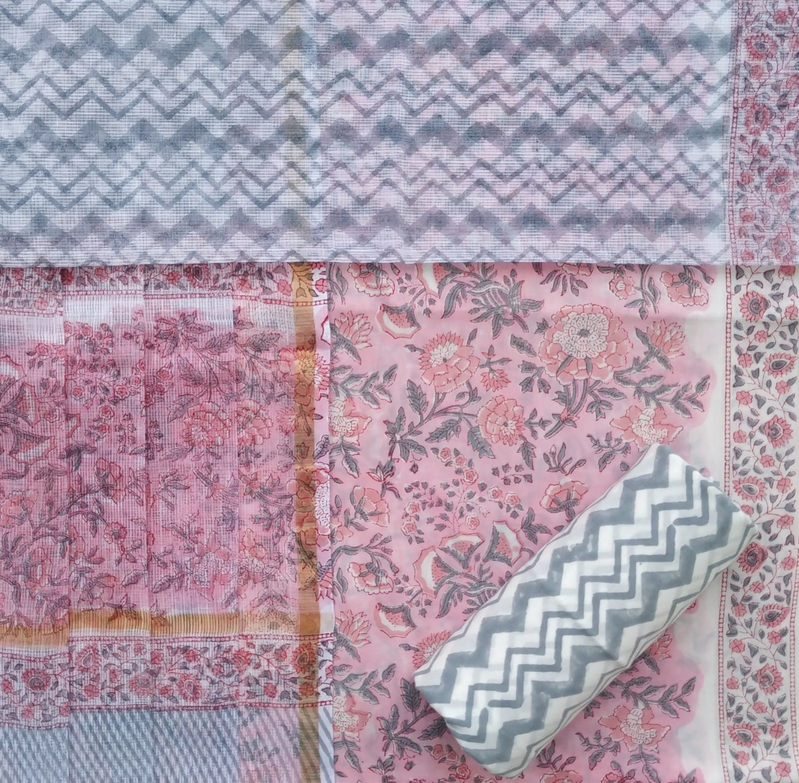 Shop unstitched block print cotton suits with kota dupatta (RKD43)