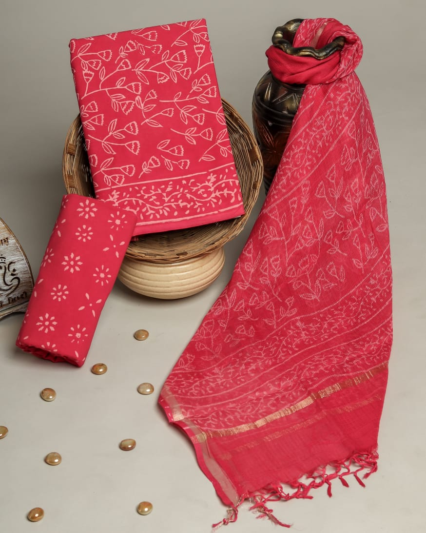 Shop block print cotton suits with doria dupatta (RKD50)