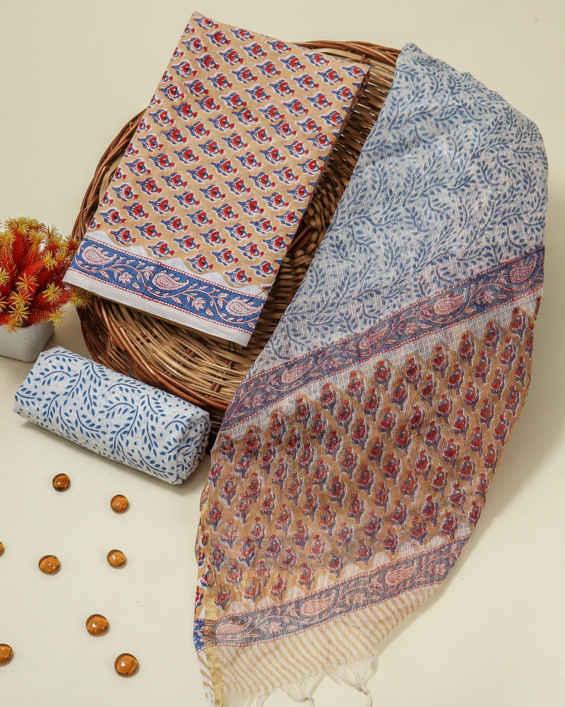 Shop block print cotton suits with doria dupatta in jaipur (RKD53)