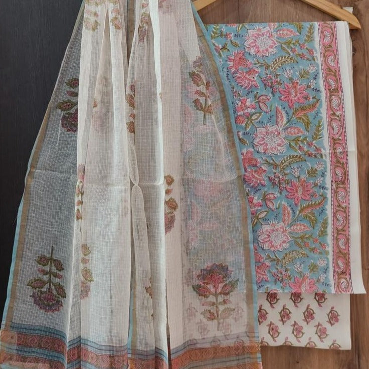Shop jaipuri print cotton suits with doria dupatta (RKD64)
