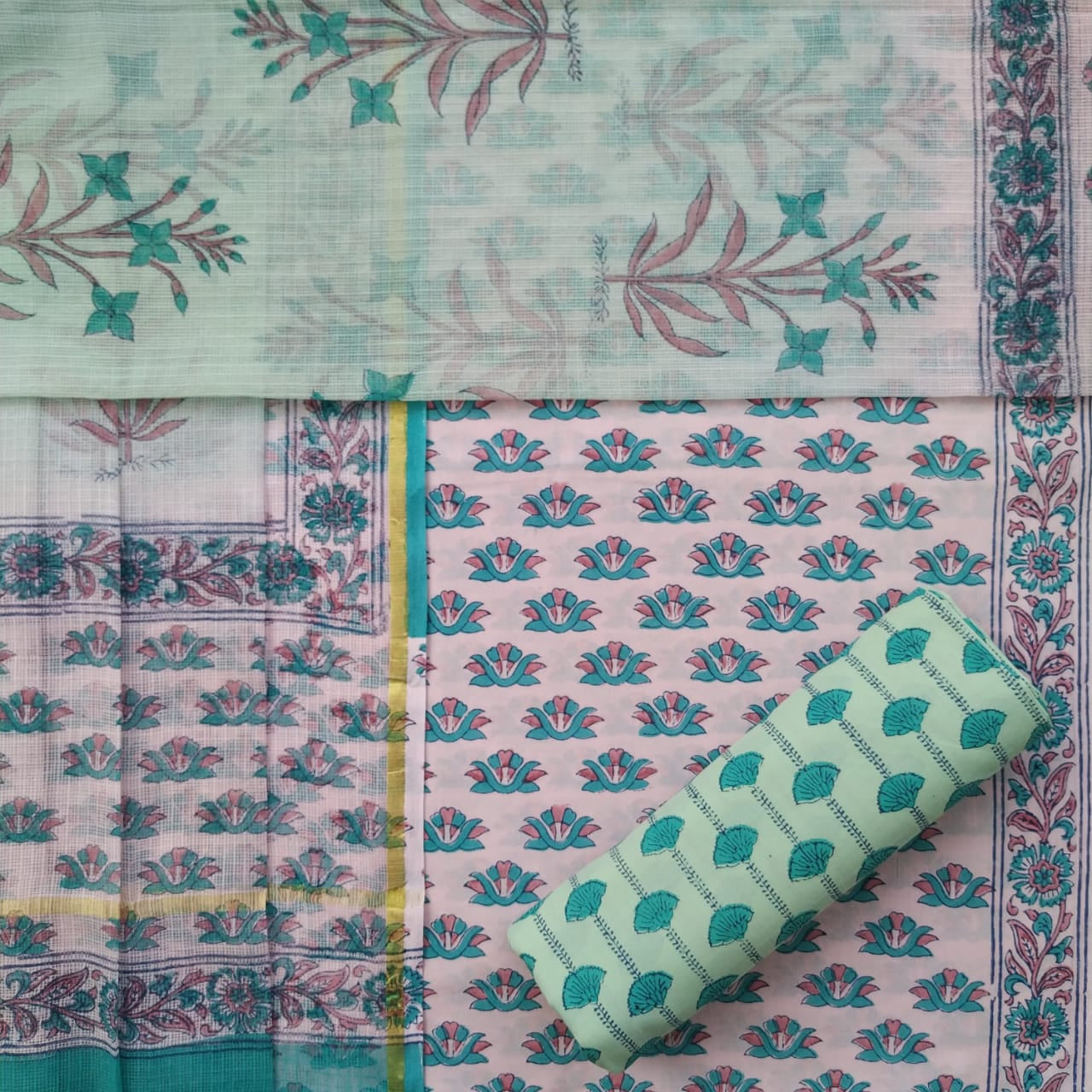 Shop unstitched block print cotton suits online shopping (RKD95)