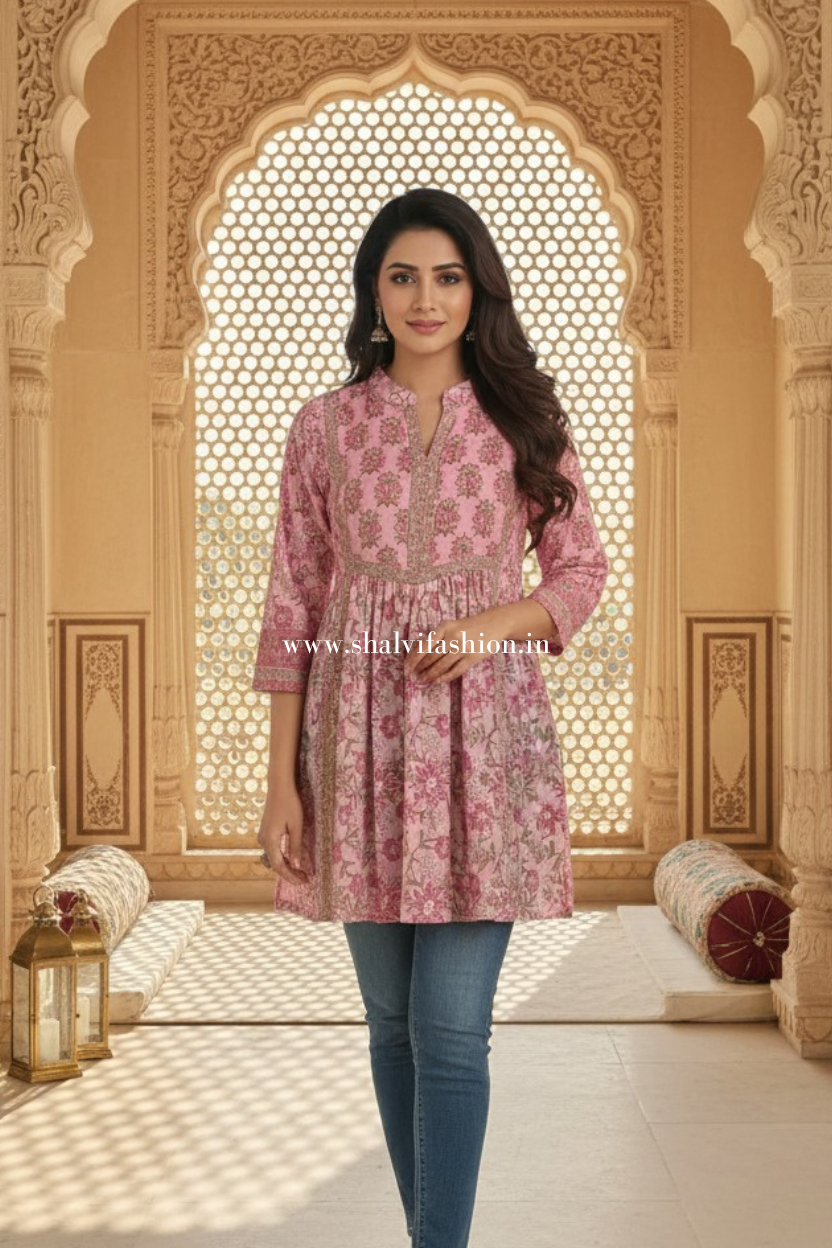Shop hand block print cotton tops  online shopping (TOP45)