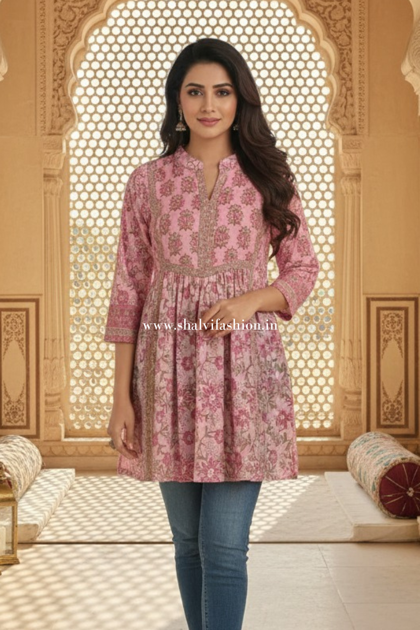Shop hand block print cotton tops  online shopping (TOP45)