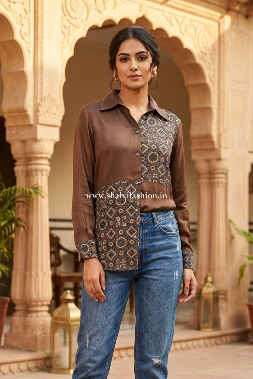 Shop ajrak printed modal silk tops online (TOP55)