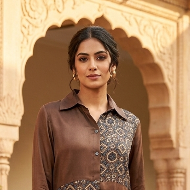 Shop ajrak printed modal silk tops online (TOP55)