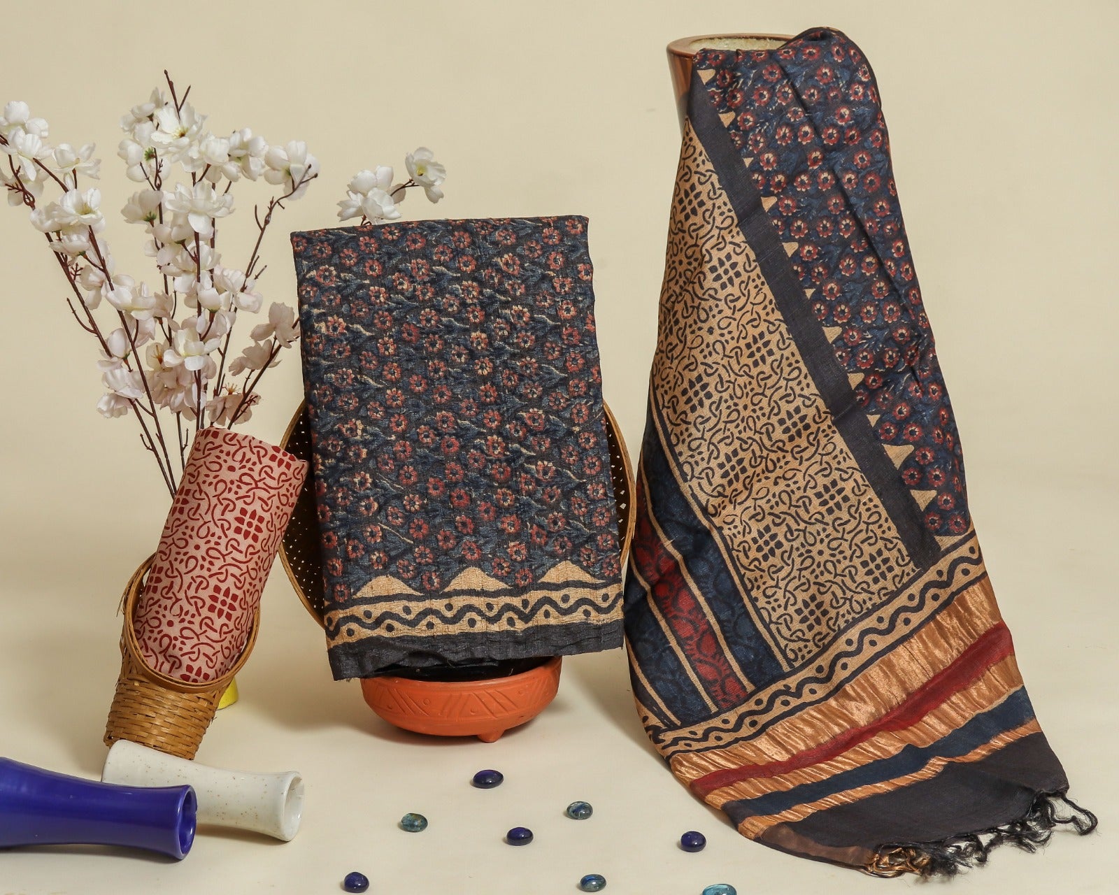 Shop premium jaipuri print tussar silk suit sets (TUS12)