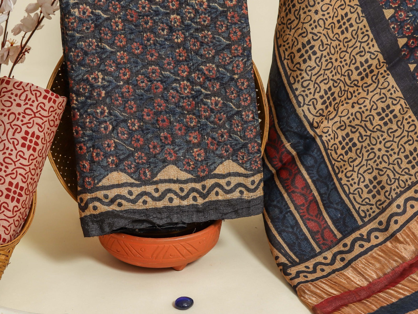 Shop premium jaipuri print tussar silk suit sets (TUS12)