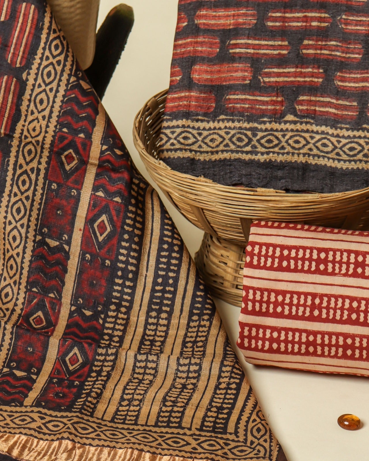 Shop hand block print cotton tussar silk suits inline shopping (TUS16)