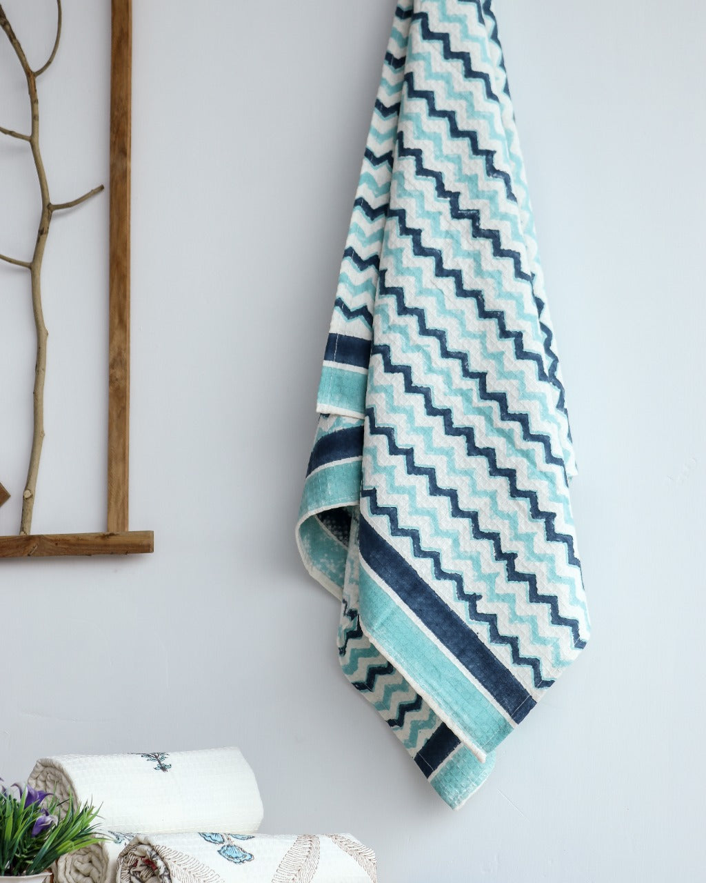 Shop block printed waffle cotton towels (TWL14)