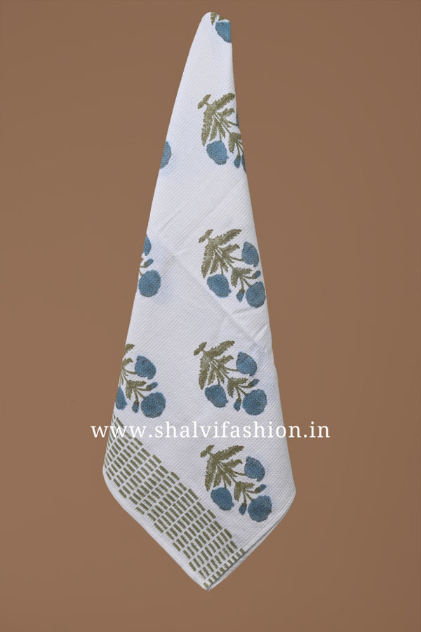 Shop blue block print cotton towels online (TWL25)