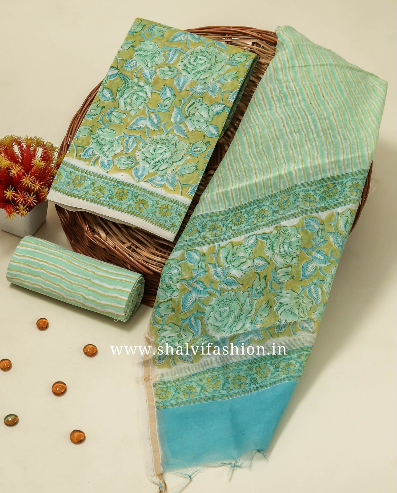 Shop hand block print chanderi silk suits online