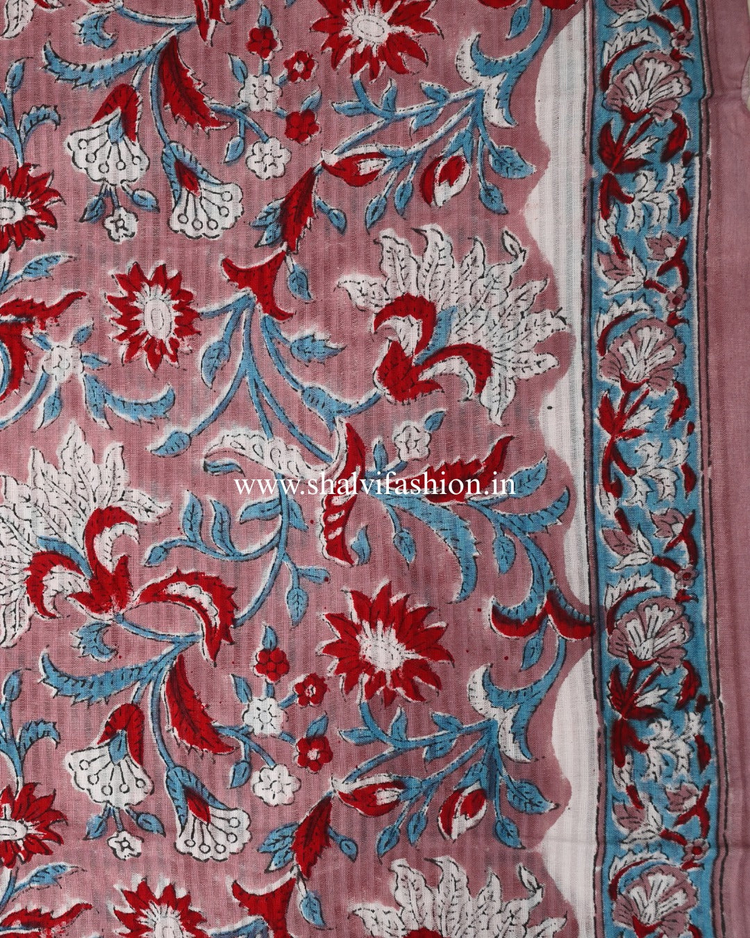Elegant Hand Block Print Textured Line Cotton Suit Set with Chiffon Dupatta (PCHF645)