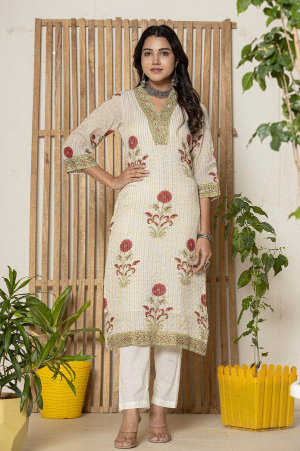 Exclusive Hand Block Print Mulmul Chanderi Suit Set (CSS232)