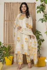 Yellow Buta Print Chanderi Silk Suit Set (CSS255)