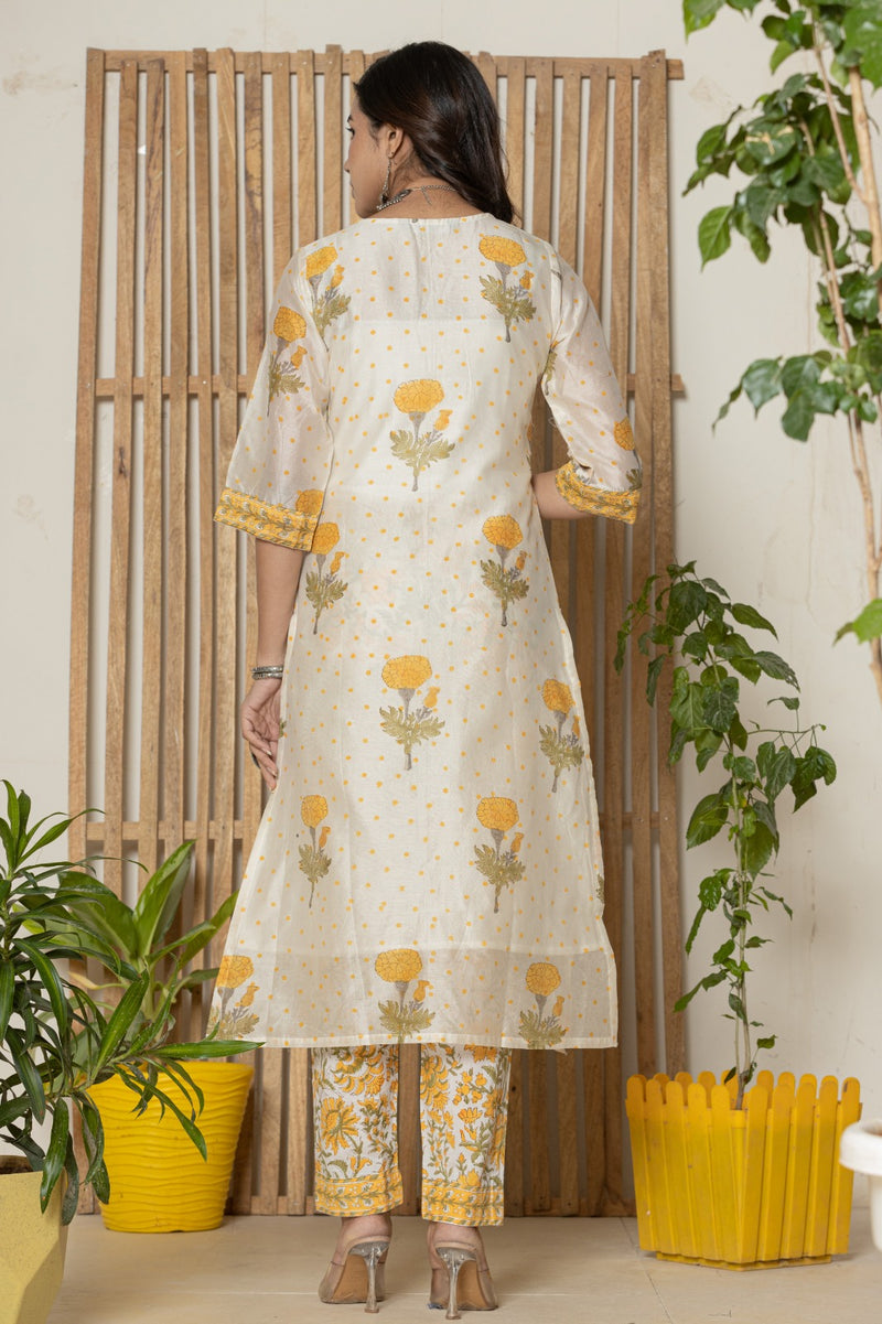 Yellow Buta Print Chanderi Silk Suit Set (CSS255)