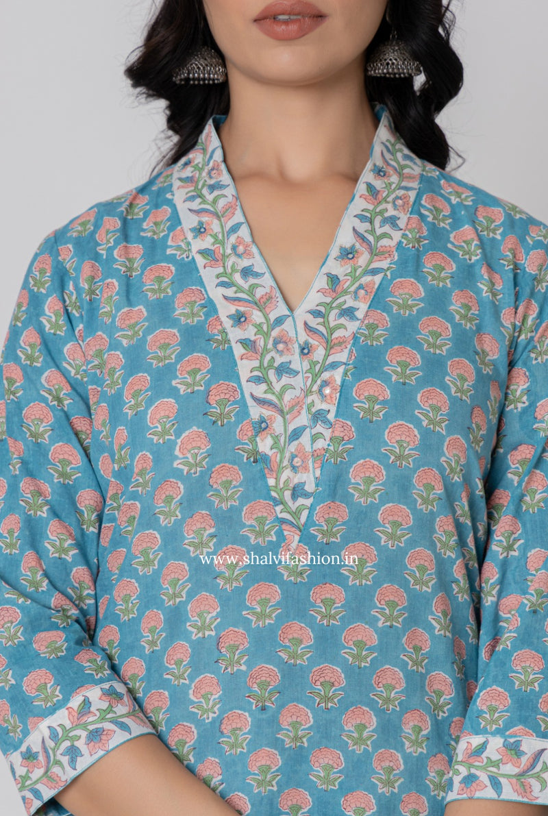 Shop block print cotton suits with kota dupatta online (CSS364)