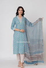 Shop block print cotton suits with kota dupatta online (CSS364)
