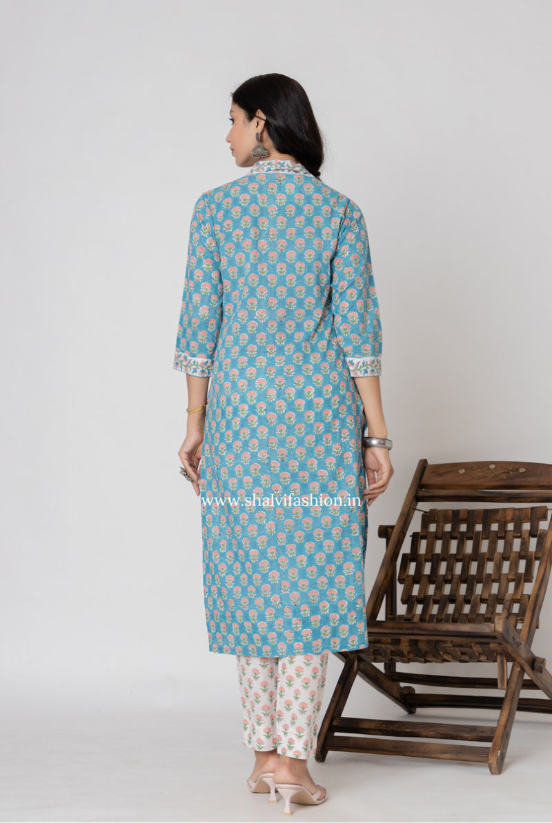 Shop block print cotton suits with kota dupatta online (CSS364)
