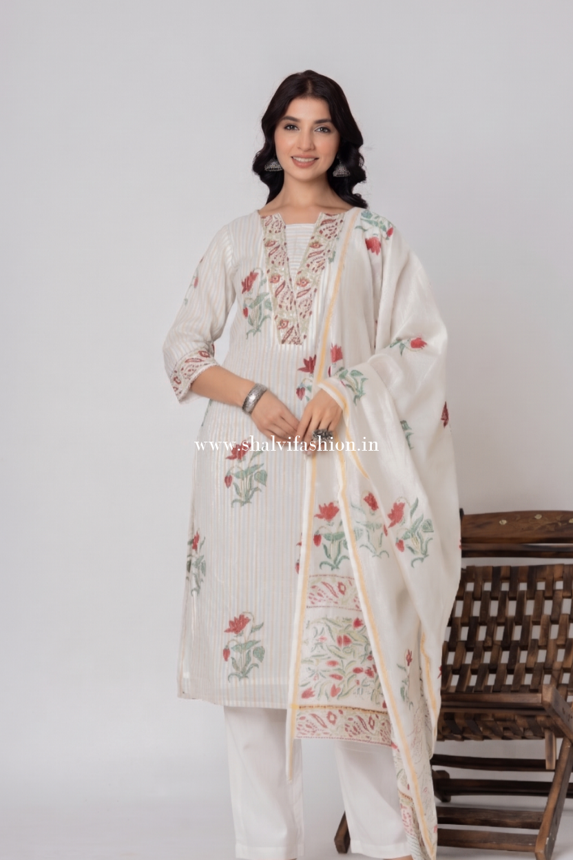 Shop hand block printed chanderi silk suits online (CSS345)