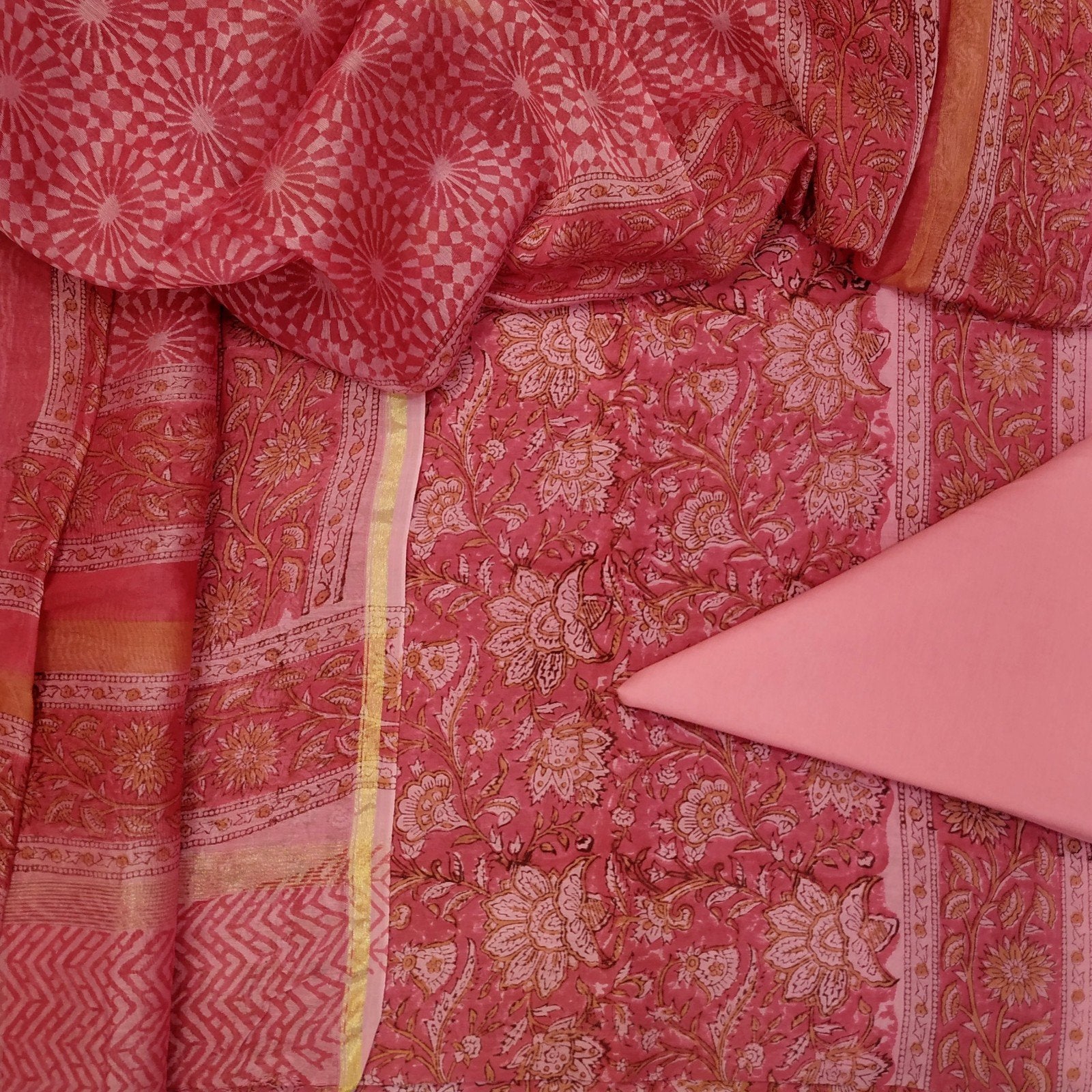 Hand Block print Chanderi Two piece set (2CH25) - ShalviFashion