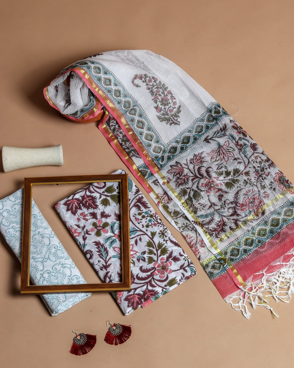 Designer Kota Doria Dupatta Premium Cotton Suits (3CKD115) - ShalviFashion