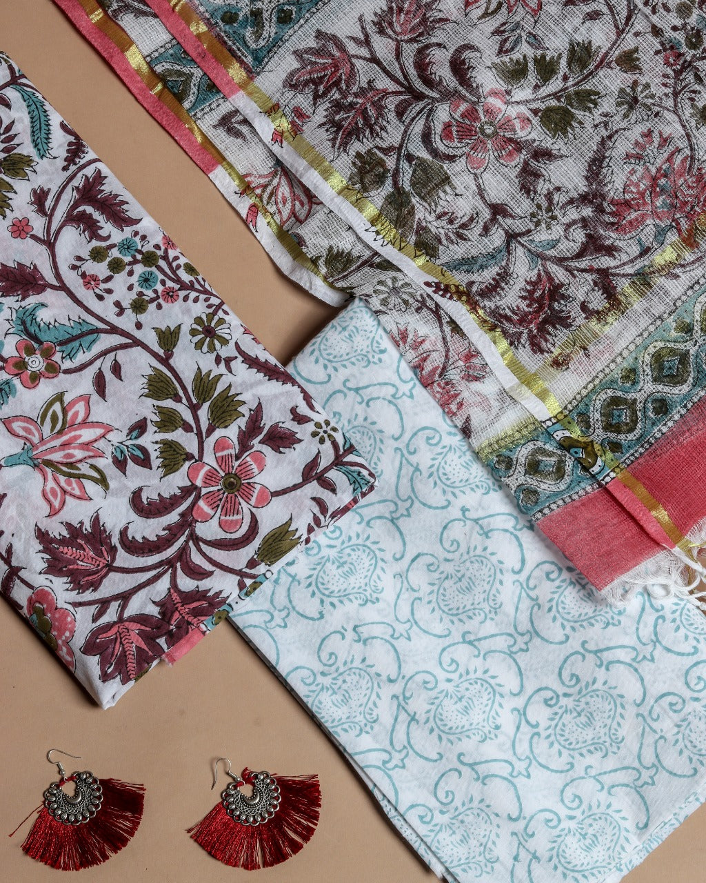 Designer Kota Doria Dupatta Premium Cotton Suits (3CKD115) - ShalviFashion
