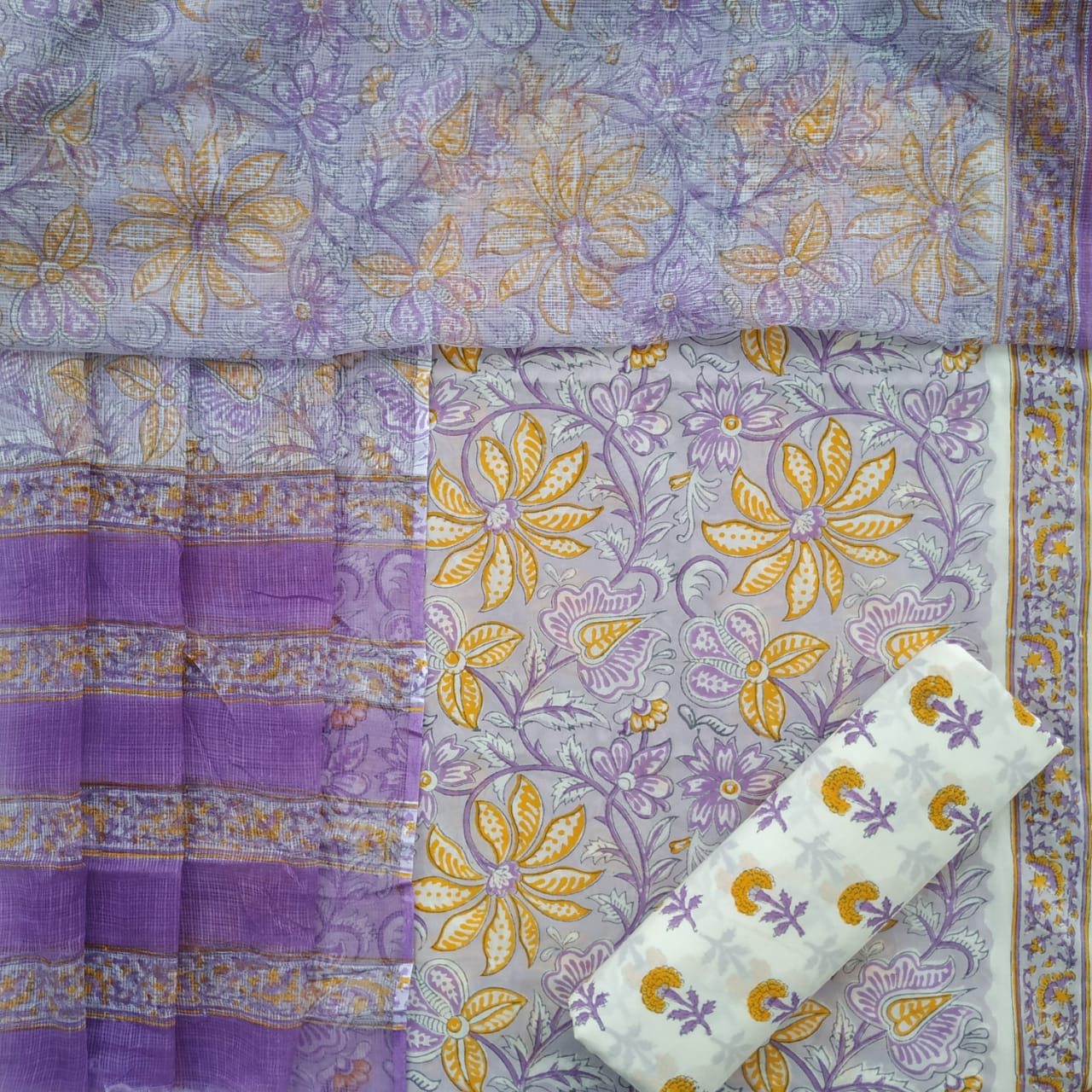 Shop Unstitched Pure Cotton Suits with Kota Doria Dupatta (3CKD187)