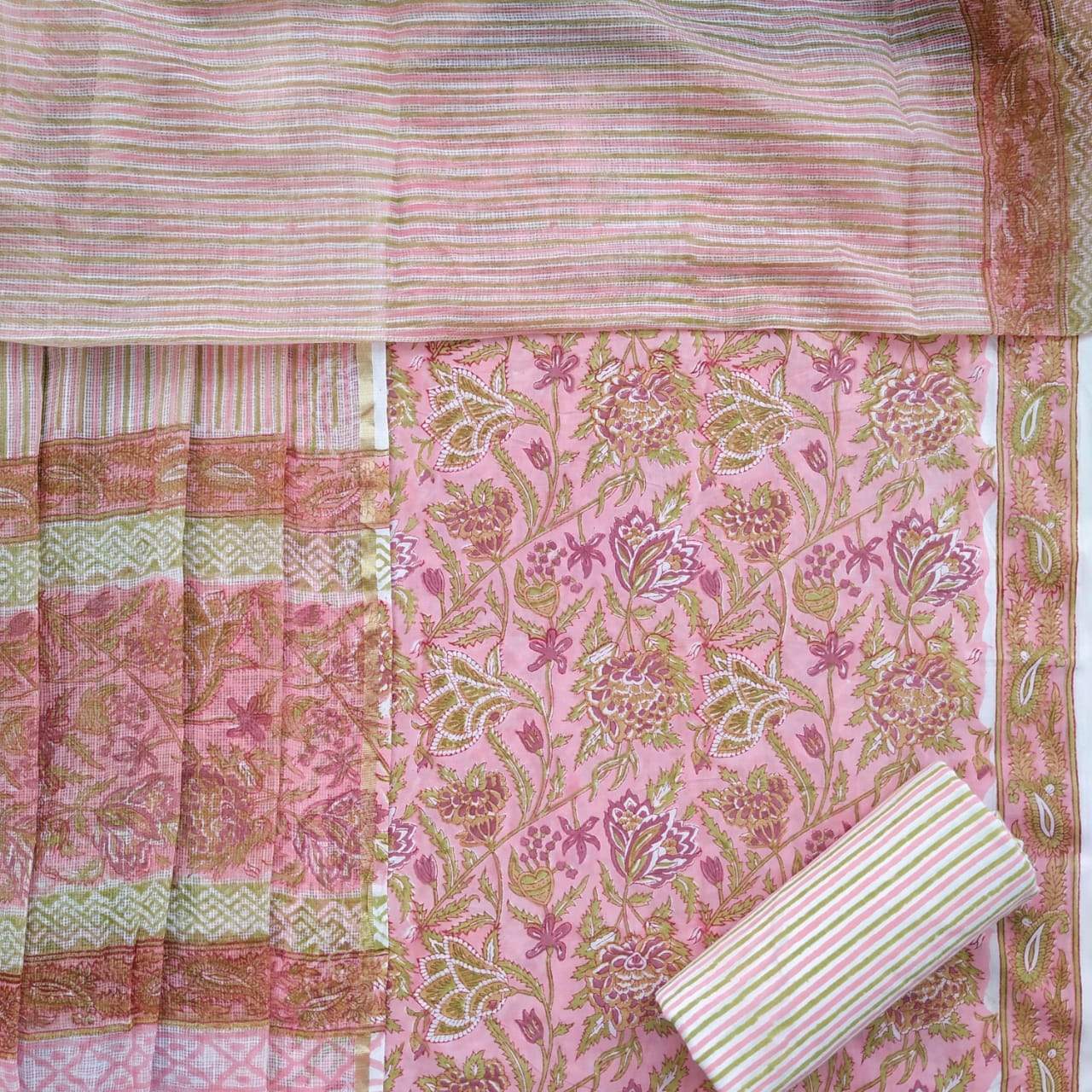 Shop Unstitched Pure Cotton Suit Material with Kota Doria Dupatta (3CKD225)