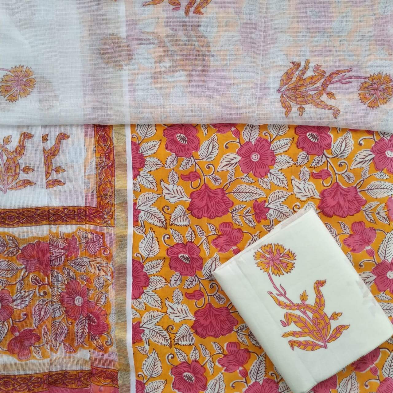 Shop Unstitched Pure Cotton Suit Material with Kota Doria Dupatta (3CKD281)