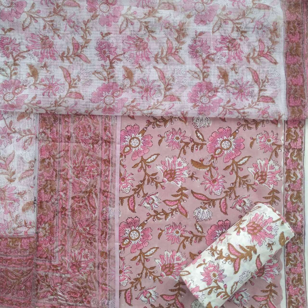 Shop Unstitched Pure Cotton Suit Material with Kota Doria Dupatta (3CKD295)
