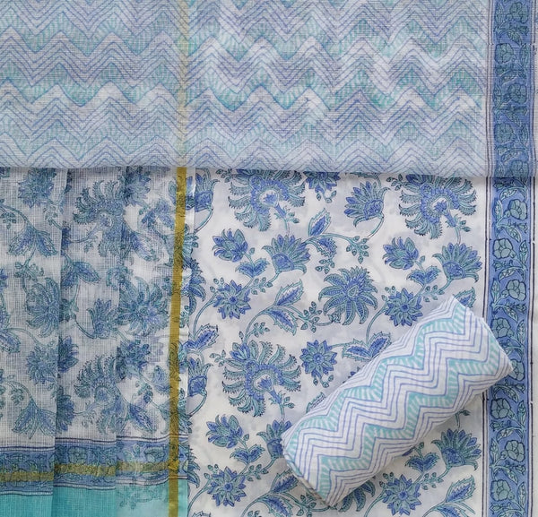 Shop Unstitched Hand Block Print Pure Cotton Suit Material with Kota Doria Dupatta (3CKD356)
