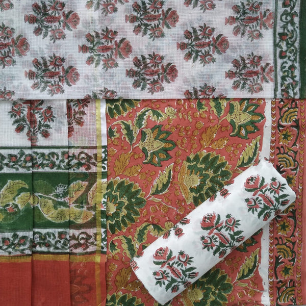 shop cotton suit with kota doria dupatta block print suit