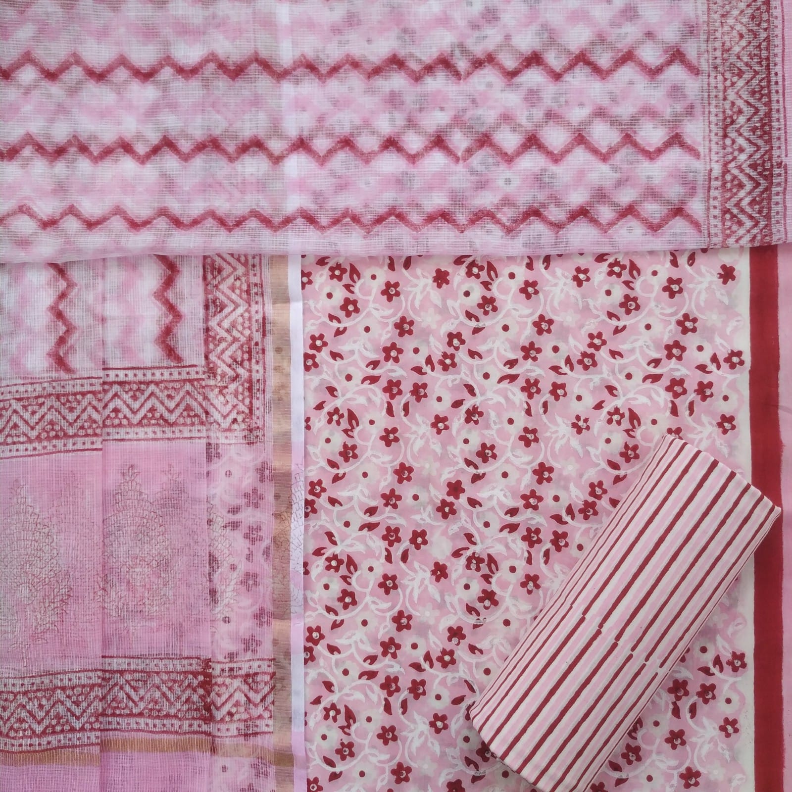 Shop cotton suit set with kota doria dupatta (3CKD521)