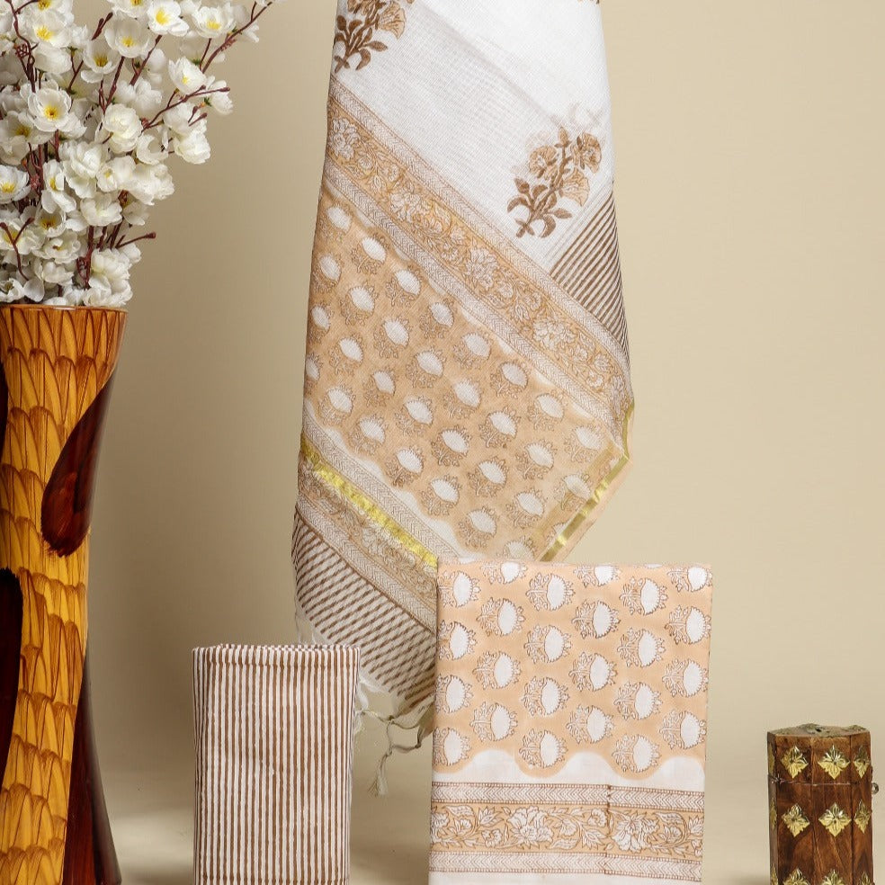 Shop cotton suit set with kota doria dupatta (3CKD527)