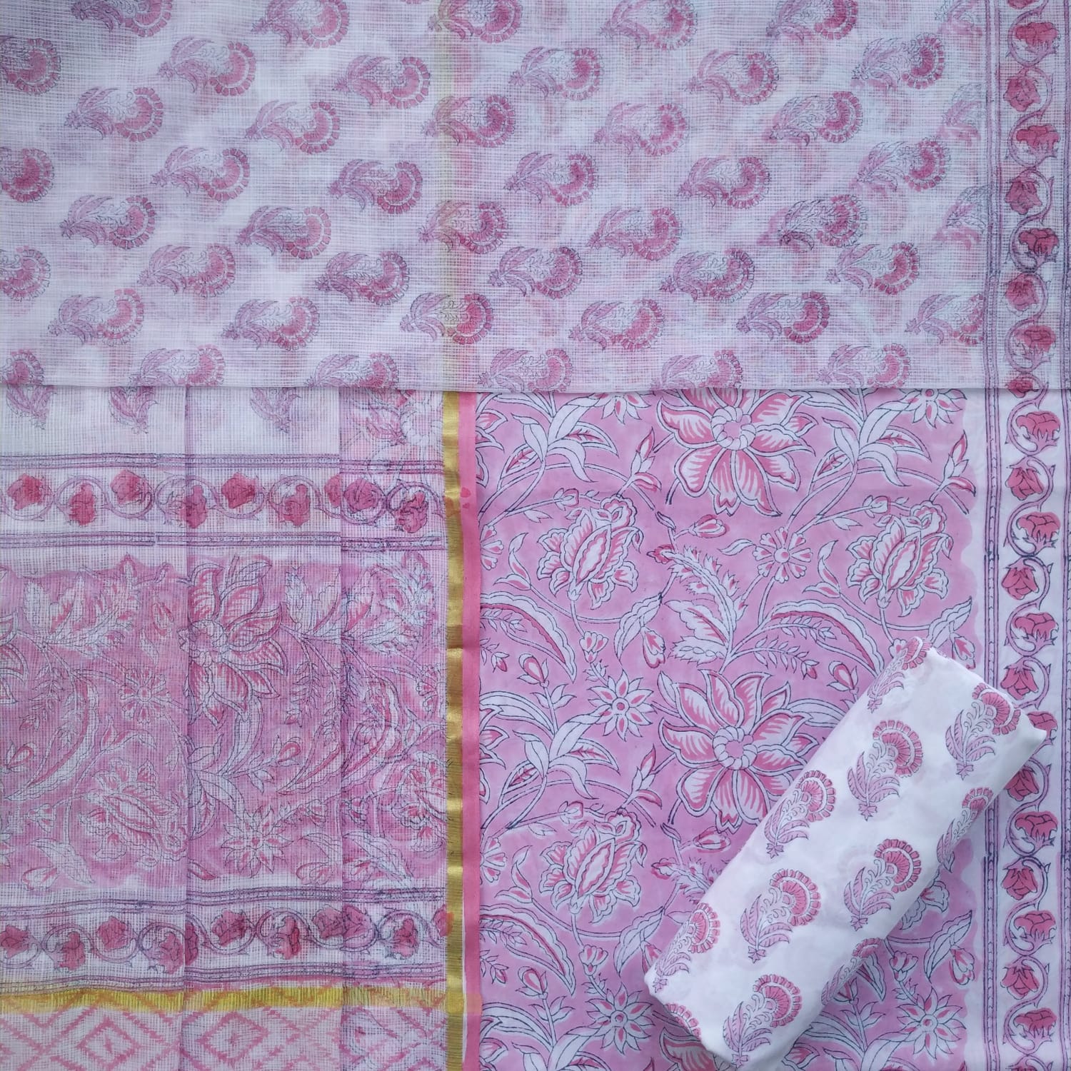 shop unstitched cotton suit material with kota dupatta (3CKD532)