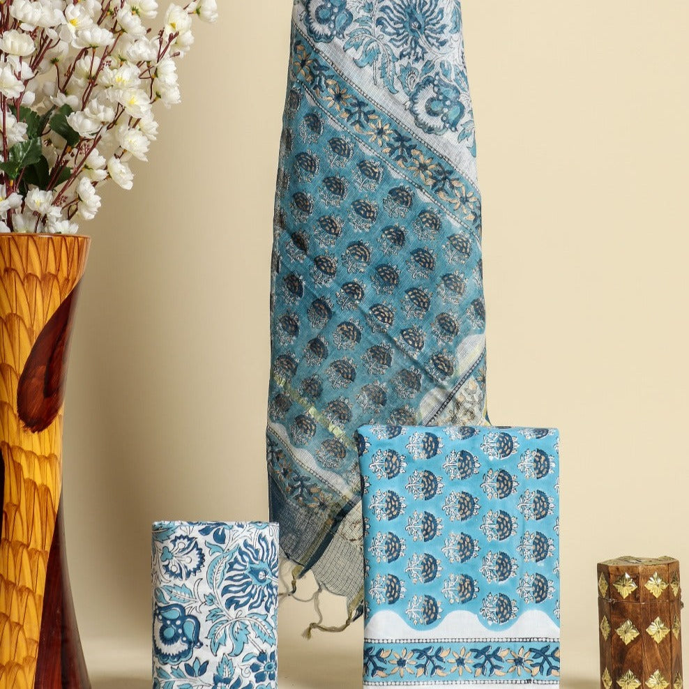 Shop kota doria dupatta cotton suit sets (3CKD542)