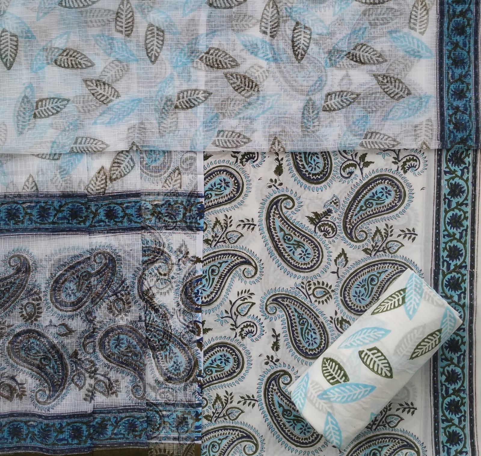 Shop unstitched kota doria dupatta cotton suit sets (3CKD547)