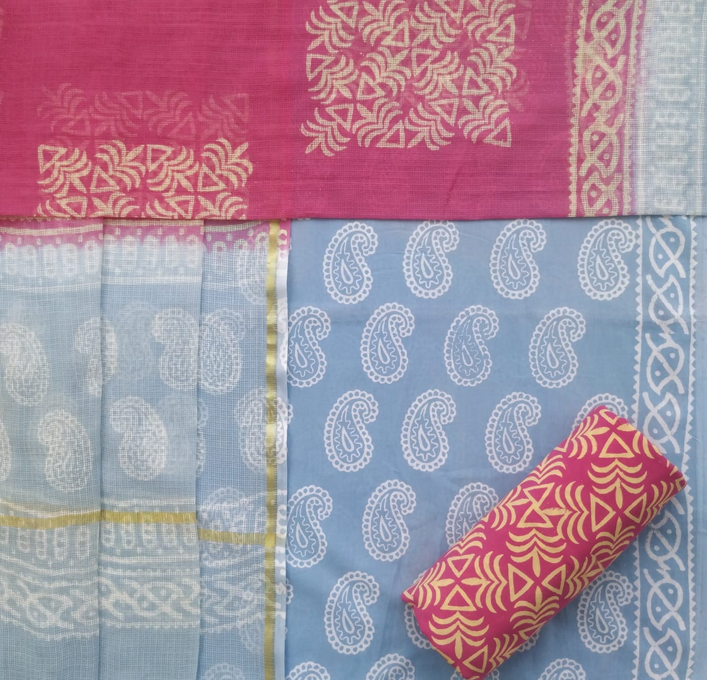 Shop jaipuri print cotton suit sets with doria dupatta (3CKD566)